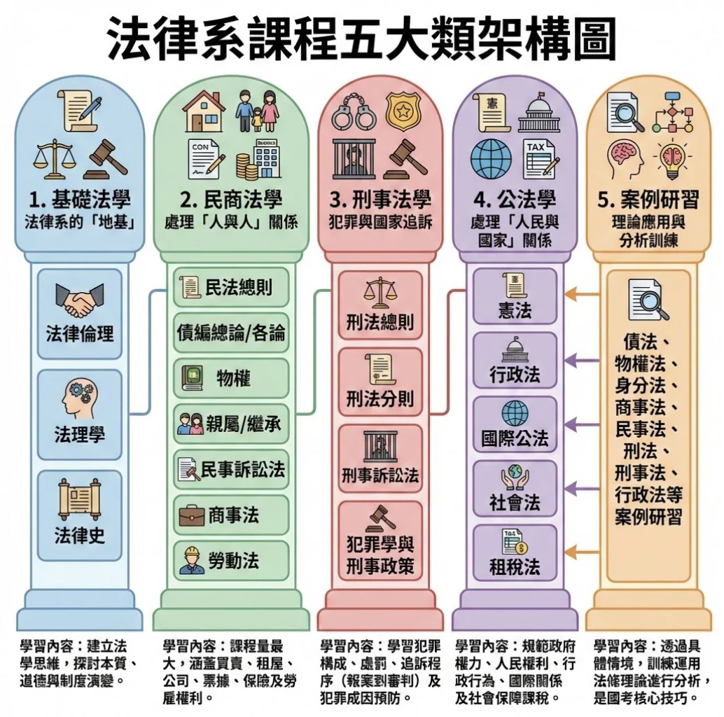法律系學什麼？課程五大架構